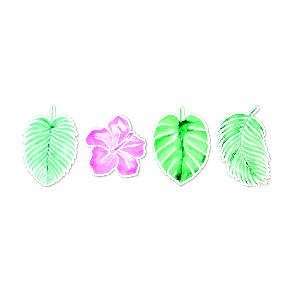 Happy Summer Udskæringer Blade/Blomst Grøn/Pink - 4 stk | Sommer Cutouts - Temashop