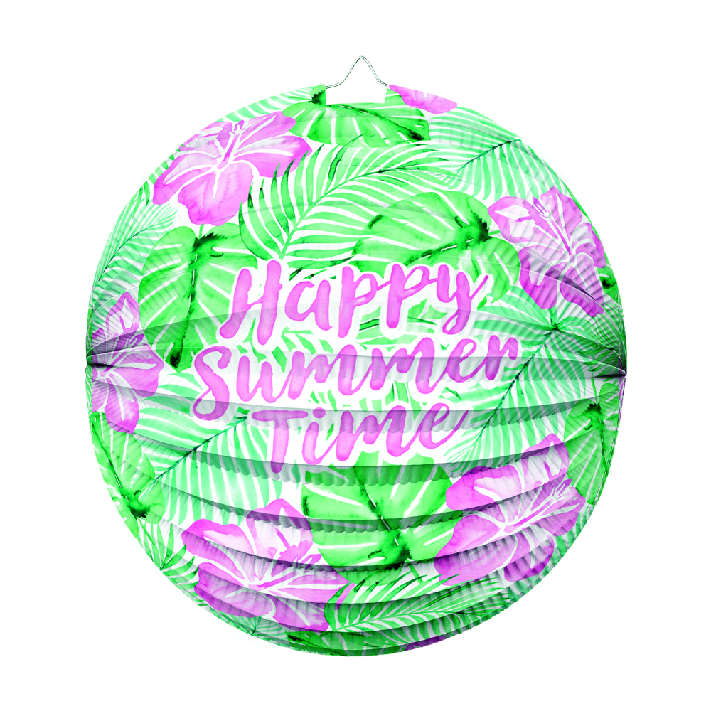 Happy Summer Time Lanterne Grøn/Lyserød - 1 stk (Ø 25 cm) | Sommer Lanterner - Temashop