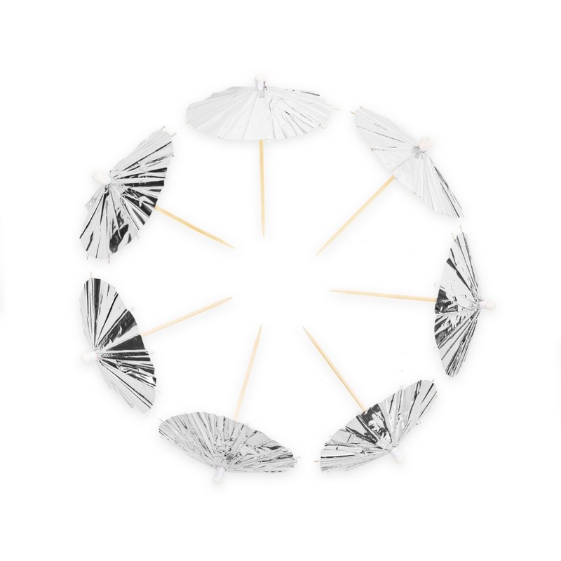 Parasol Drinkspinde Sølv - 10 stk | Sølv tema Drinkspinde - Temashop