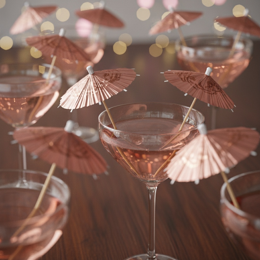 Parasol Drinkspinde Rosaguld - 10 stk | Rosaguld tema Drinkspinde - Temashop