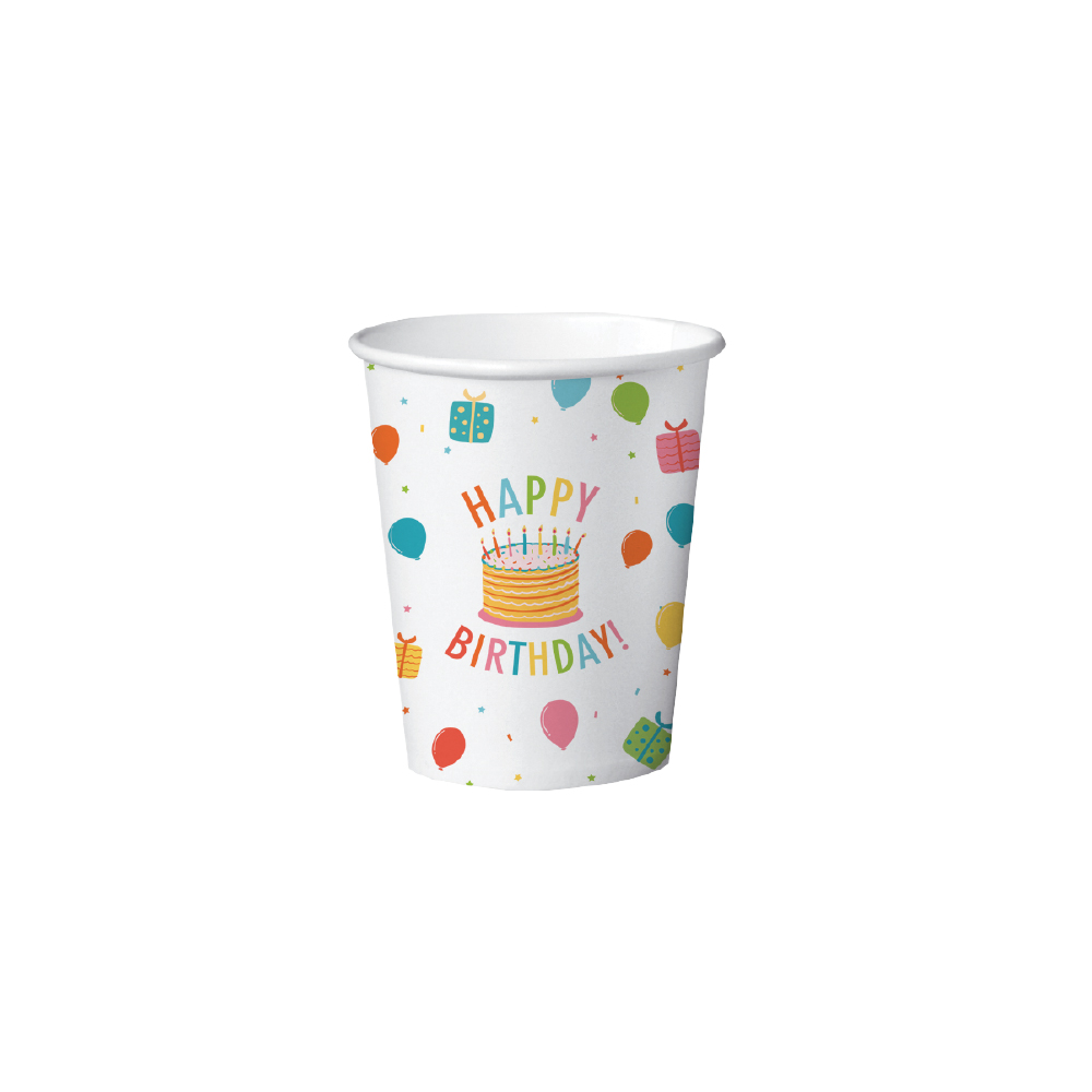 Happy Birthday Papkrus Multifarvet - 8 stk (210 ml) | Fødselsdag Krus - Temashop