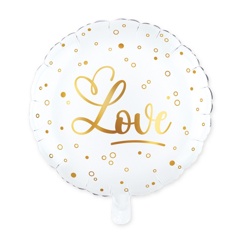 Love Rund Folieballon Guld/Hvid - 1 stk (91 cm) | Kærlighed Folieballoner - Temashop