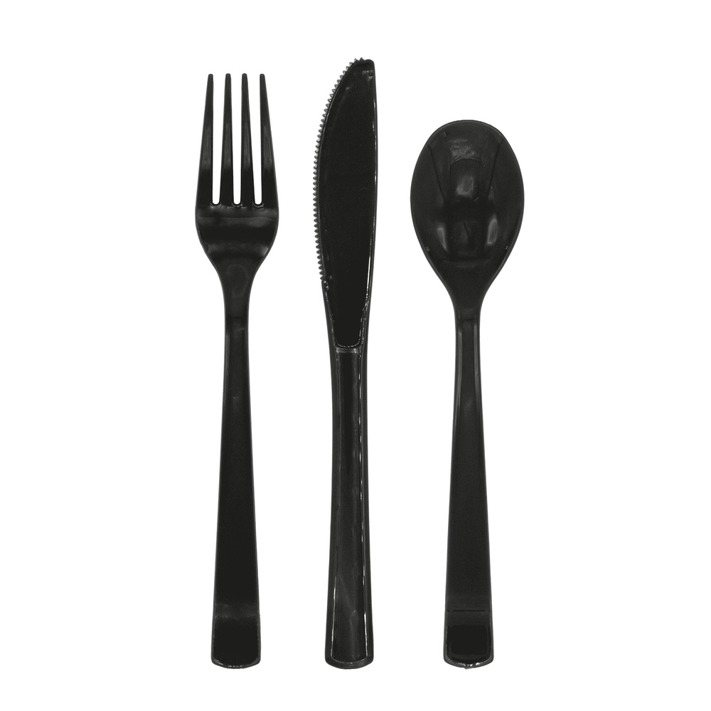 Plastikbestik Sort - 18 stk | Sort tema Bestik - Temashop