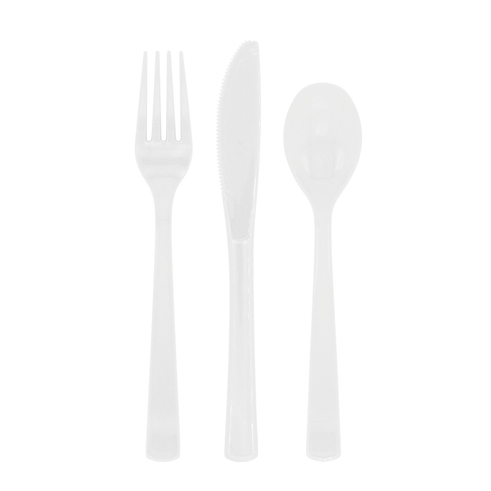 Plastikbestik Hvid - 18 stk | Hvidt tema Bestik - Temashop