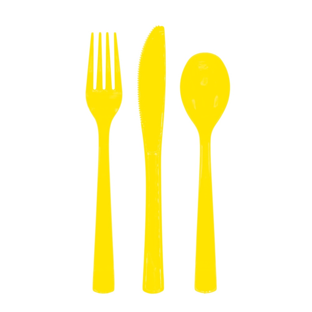 Plastikbestik Gul - 18 stk | Gul tema Bestik - Temashop