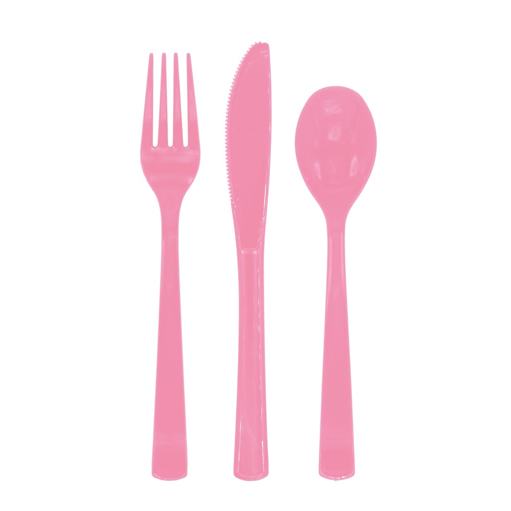 Plastikbestik Lyserød - 18 stk | Lyserødt Tema Bestik - Temashop