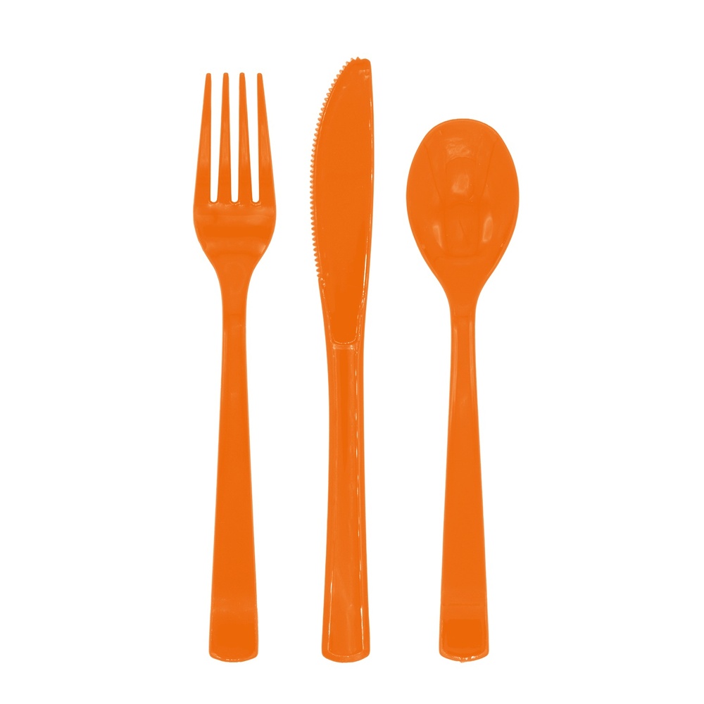 Plastikbestik Orange - 18 stk | Orange tema Bestik - Temashop