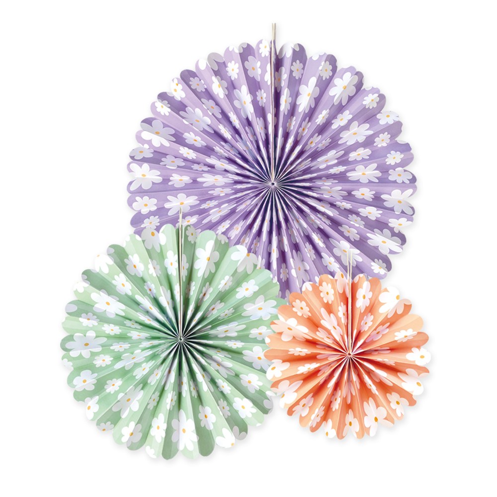 Papirvifter med Margueritter - 3 stk (Ø 15 cm & Ø 25 cm & Ø 32 cm) | Blomst Vifter / Rosetter - Temashop