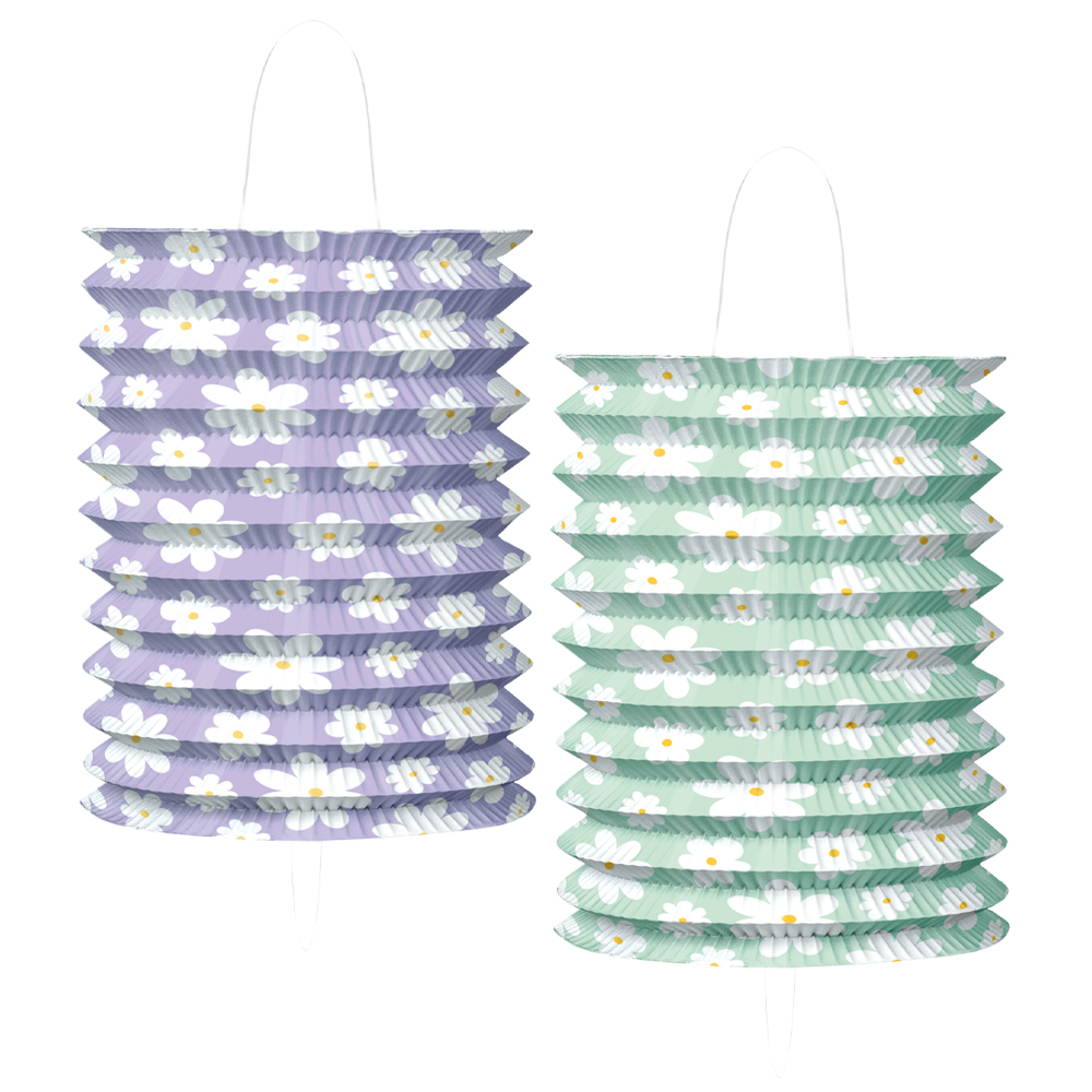 Margueritter Lanterner Lilla/Grøn - 2 stk (Ø 16 x 25 cm) | Blomst Lanterner - Temashop