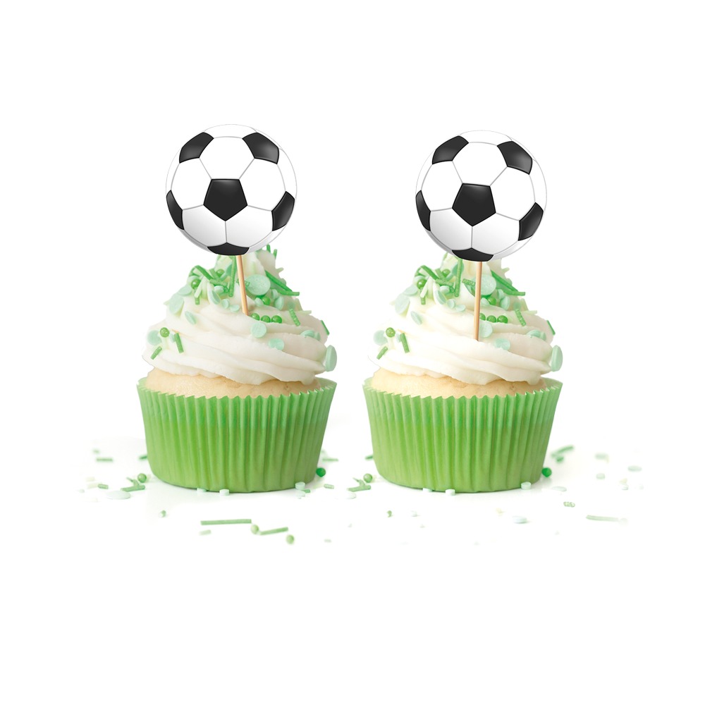 Fodbold Kagepinde Sort/Hvid - 12 stk | Fodbold Kagepinde - Temashop
