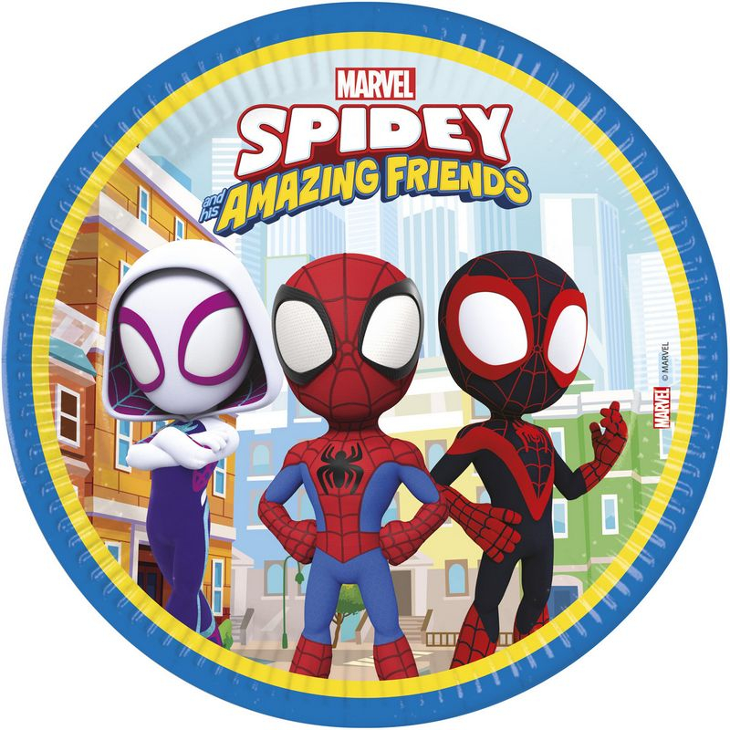 Spidey & His Amazing Friends Paptallerkener - 8 stk (23 cm) | Spider-Man Tallerkner - Temashop