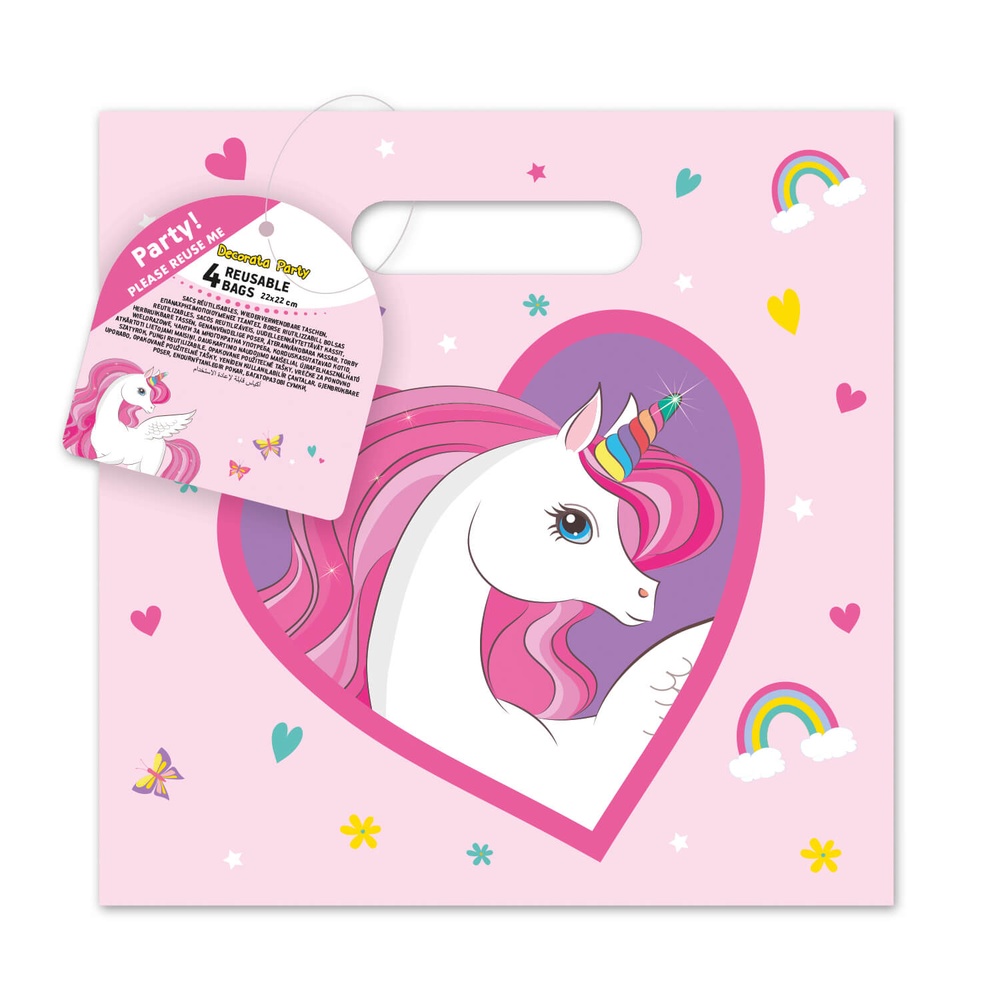 Enhjørning Poser Lyserød - 4 stk (22,2 x 22,2 cm) | Enhjørning Poser / Goodiebags - Temashop