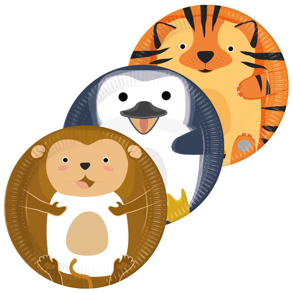 Zoo Paptallerkener - 8 stk (Ø 23 cm) | Zoo dyr Tallerkner - Temashop