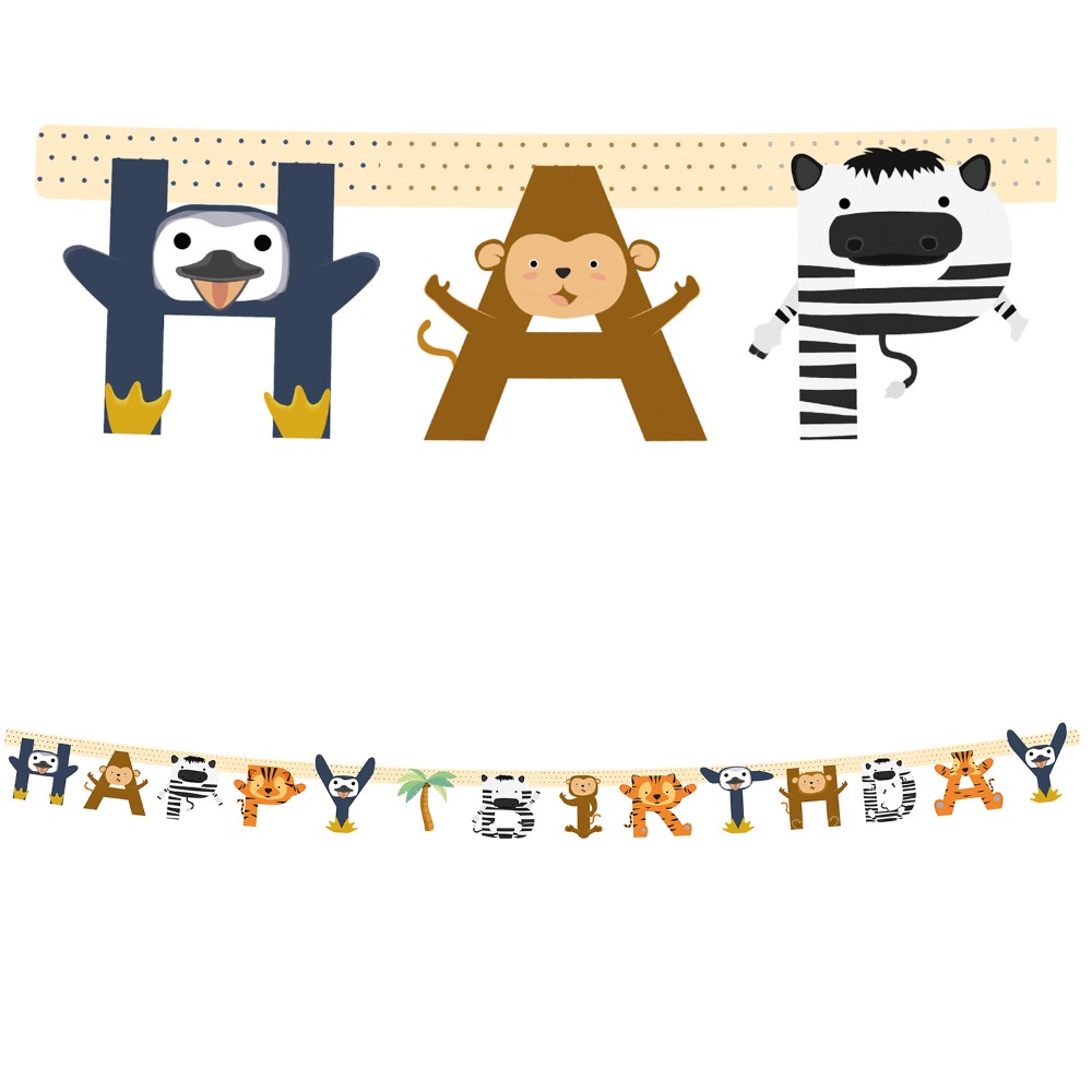 Zoo Happy Birthday Banner - 1 stk | Zoo dyr Guirlander - Temashop