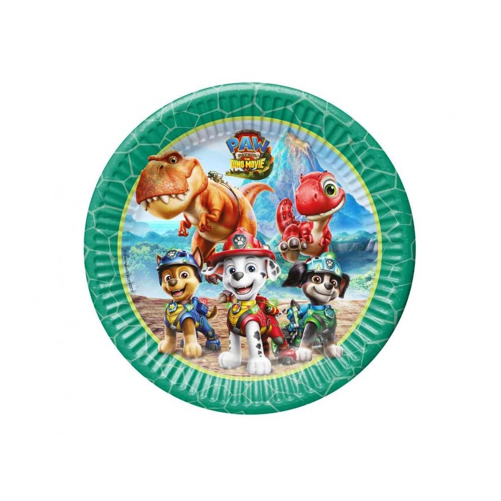 Paw Patrol Dino Movie Paptallerkener - 8 stk (Ø 23 cm) | Paw Patrol Tallerkner - Temashop