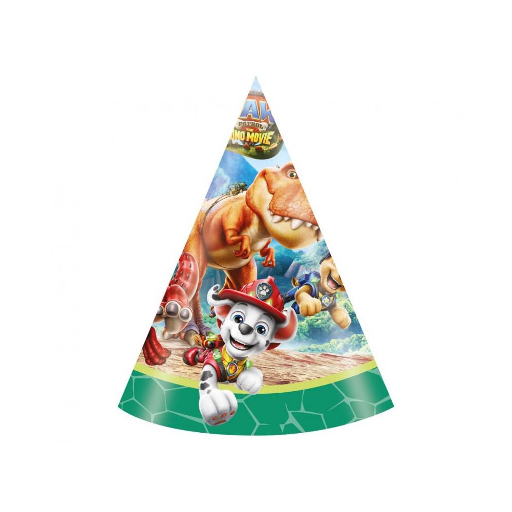 Paw Patrol Dino Movie Festhatte - 6 stk | Paw Patrol Partyhatte - Temashop