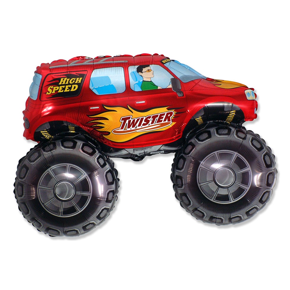 Monstertruck Folieballon Rød - 1 stk (94 x 51 cm) | Monstertruck Folieballoner - Temashop