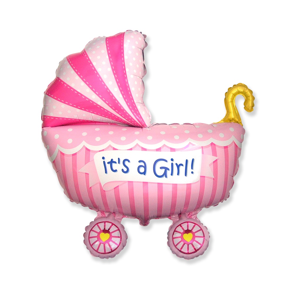 It's a Girl Barnevogn Folieballon Pink - 1 stk (89 x 74 cm) | Babyshower Folieballoner - Temashop