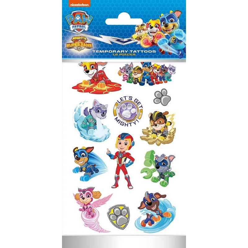 Paw Patrol Mighty Pups Falske Tatoveringer | Paw Patrol Falske tatoveringer - Festtilbehør - Temashop