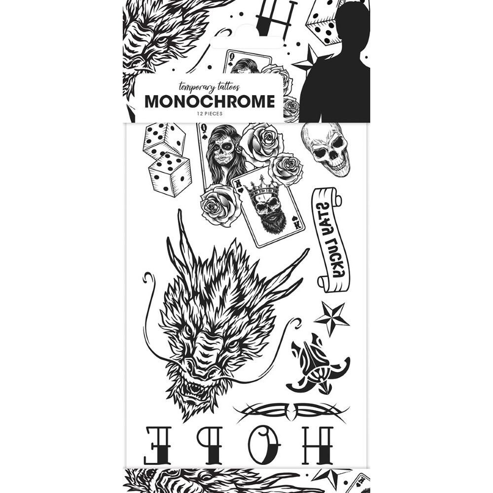Hope Falske Tatoveringer (10 x 16 cm) | Monokrom Falske tatoveringer - Festtilbehør - Temashop