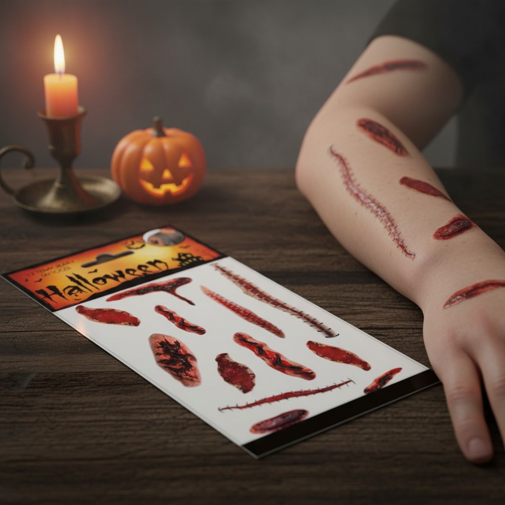 Falske Sår Tatoveringer - 12 stk | Halloween Falske tatoveringer - Temashop