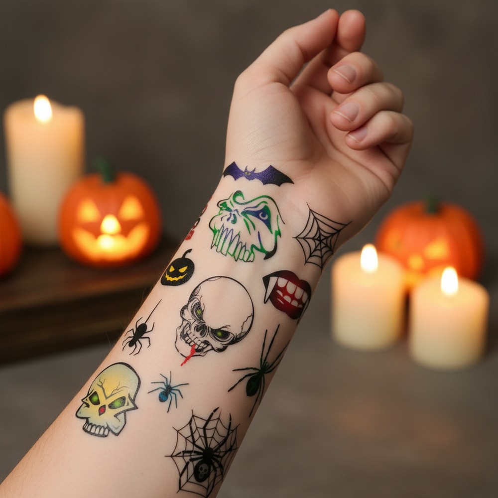 Falske Uhyggelige Tatoveringer - 12 stk | Halloween Falske tatoveringer - Temashop