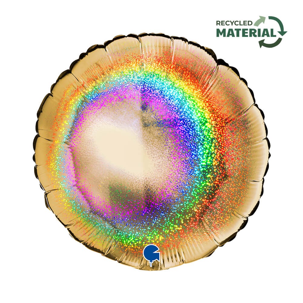Rund Folieballon Holografisk Guld - 1 stk (35 x 35 cm) | Guld tema Folieballoner - Temashop