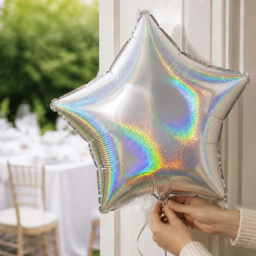 Stjerne Folieballon Holografisk Sølv - 1 stk (42 x 40 cm) | Sølv tema Folieballoner - Temashop