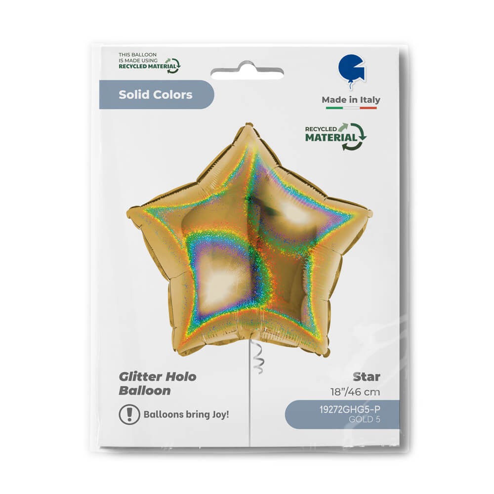 Stjerne Folieballon Holografisk Guld - 1 stk (42 x 40 cm) | Guld tema Folieballoner - Temashop