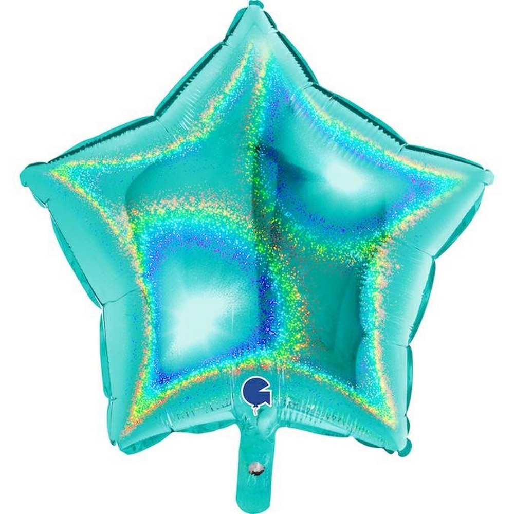 Stjerne Folieballon Holografisk Turkis - 1 stk (42 x 40 cm) | Turkis Tema Folieballoner - Temashop