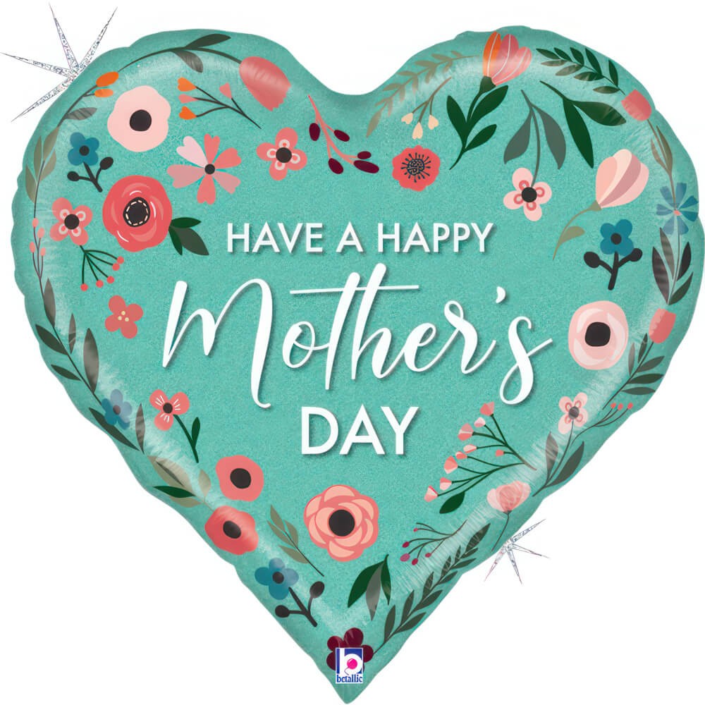 Mors Dag Hjerte Folieballon Mint - 1 stk (58 x 56 cm) | Mors Dag Folieballoner - Temashop