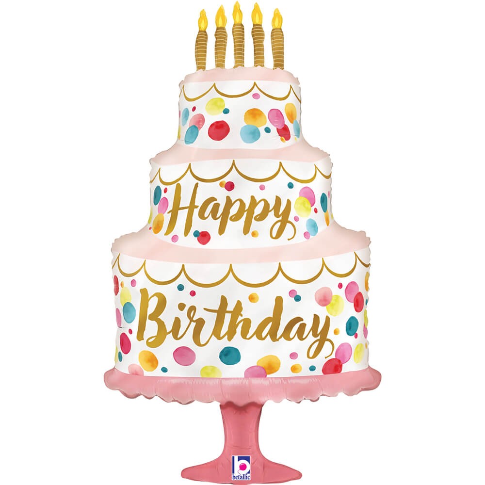 Lagkage Happy Birthday Folieballon - 1 stk (48 x 85 cm) | Kage Folieballoner - Temashop