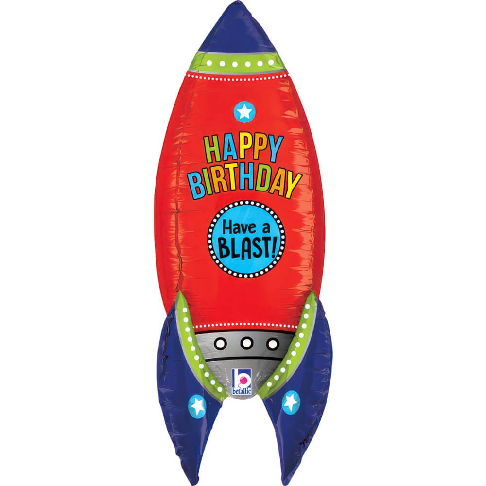 Rumraket Happy Birthday Folieballon - 1 stk (34 x 83 x 32 cm) | Rummet Folieballoner - Temashop