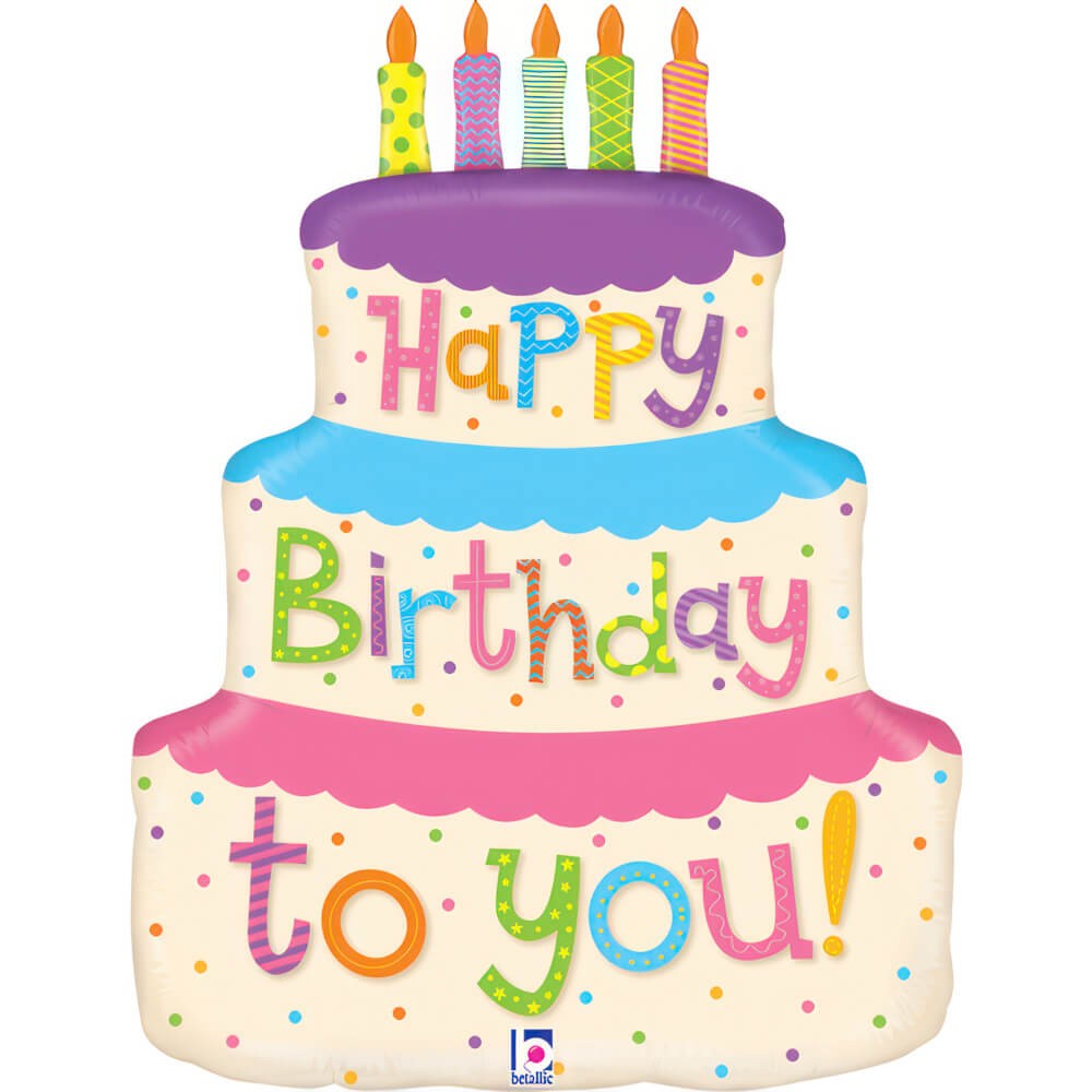 Lagkage Happy Birthday Folieballon - 1 stk (44 x 55 cm) | Kage Folieballoner - Temashop