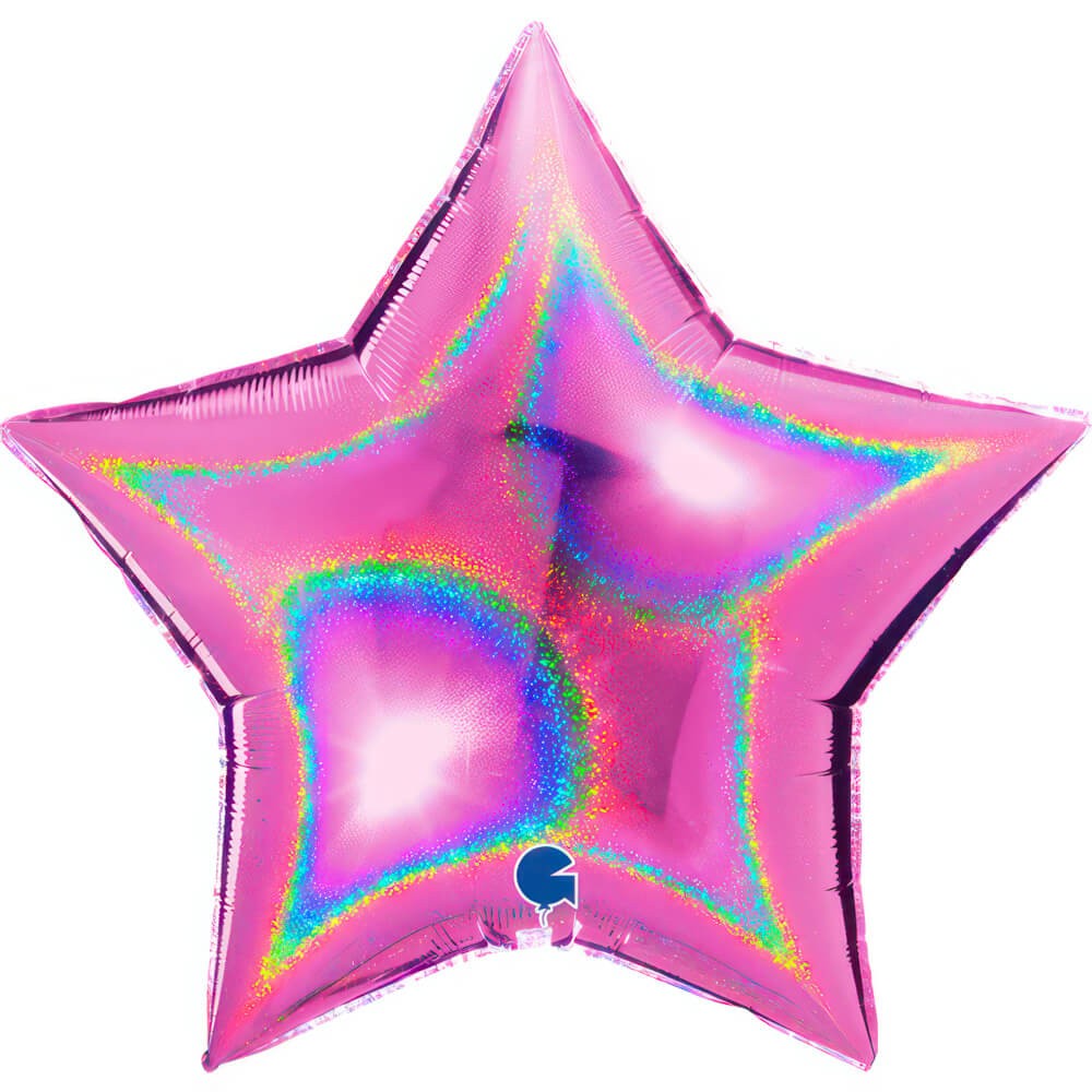 Stjerne Folieballon Holografisk Fuchsia - 1 stk (86 x 81 cm) | Pink tema Folieballoner - Temashop