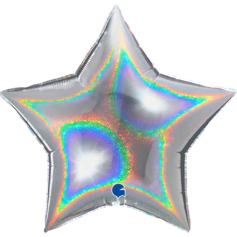Stjerne Folieballon Holografisk Sølv - 1 stk (86 x 81 cm) | Sølv tema Folieballoner - Temashop