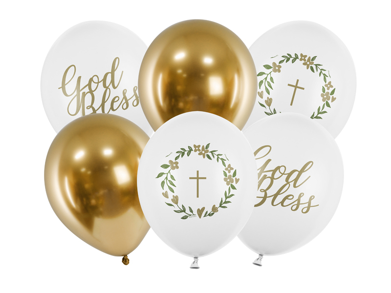 God Bless Ballon Mix Guld - 6 stk (30 cm) | Dåb Ballonbuket - Temashop
