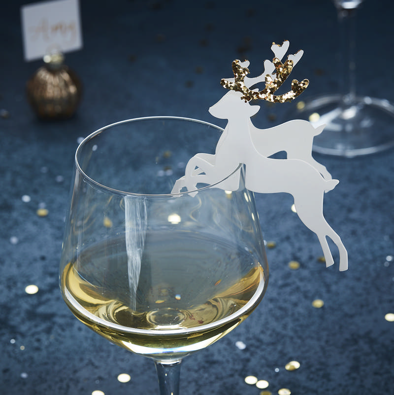 Gold Christmas Glas Dekoration - 10 stk (8 x 9 cm) | Rensdyr Drinkstilbehør - Temashop
