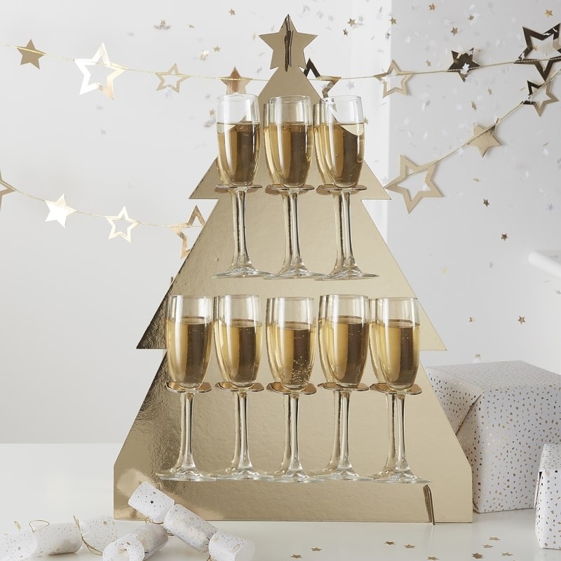 Gold Glitter Champagne Juletræ - 1 stk (68 cm) | Juletræ Spise / drinksvæg - Temashop