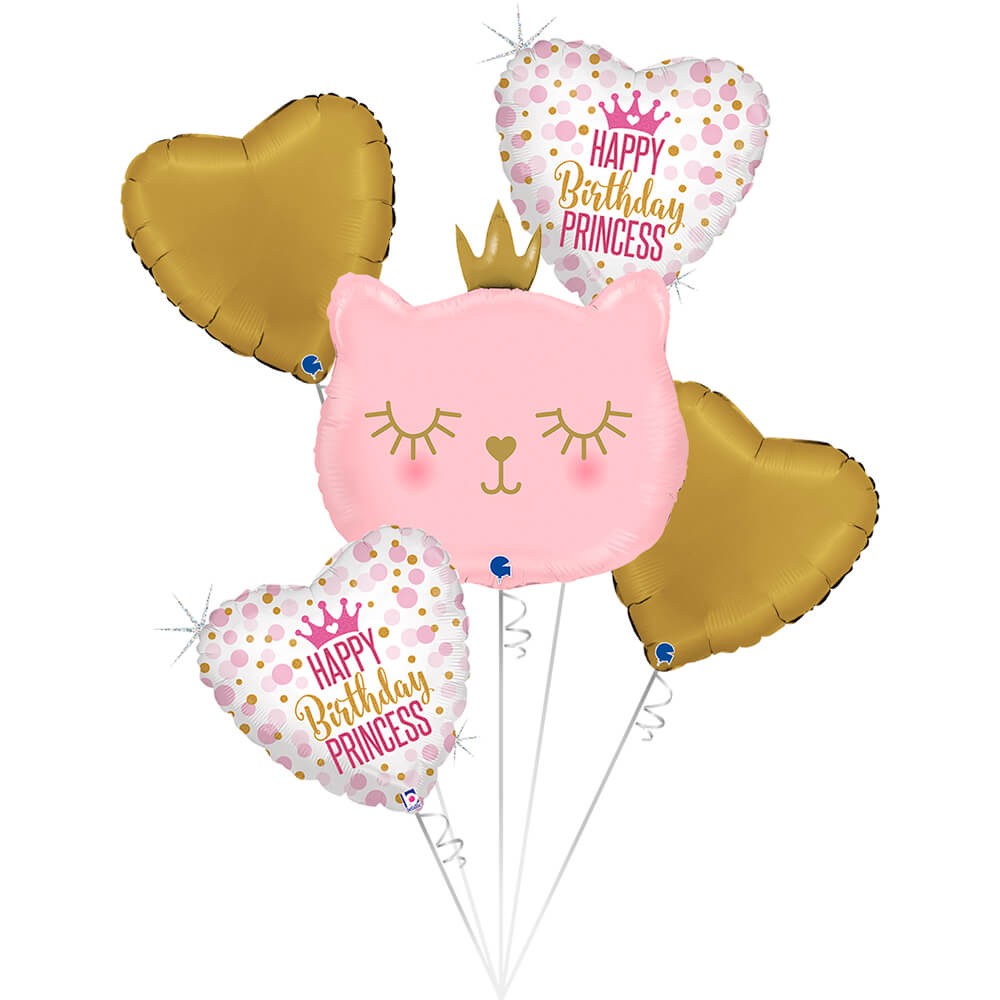 Prinsesse Kat Folieballon Sæt - 5 stk (49 x 52+36 x 36 (4 x ) cm) | Kat Folieballoner - Temashop