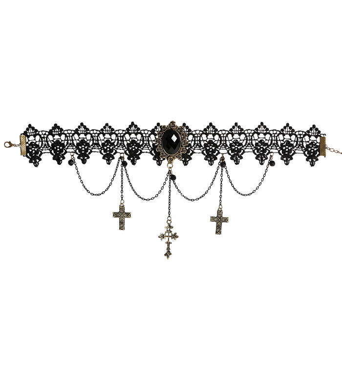 Gotisk choker med perler & kors | Gotisk Halskæder - Smykker - Temashop