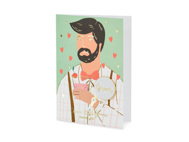 Groom Kort Med Broche - 1 stk (10,5 x 15 cm) | Bachelor Kort / Invitationer / Gode råd - Temashop