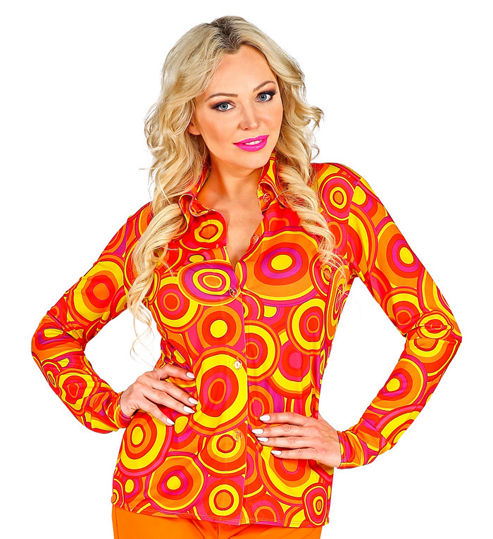 Groovy 70'er Dameskjorte - Årtier kostume til voksne i størrelserne S-XL | 70'erne Disco kostume til kvinder - Temashop