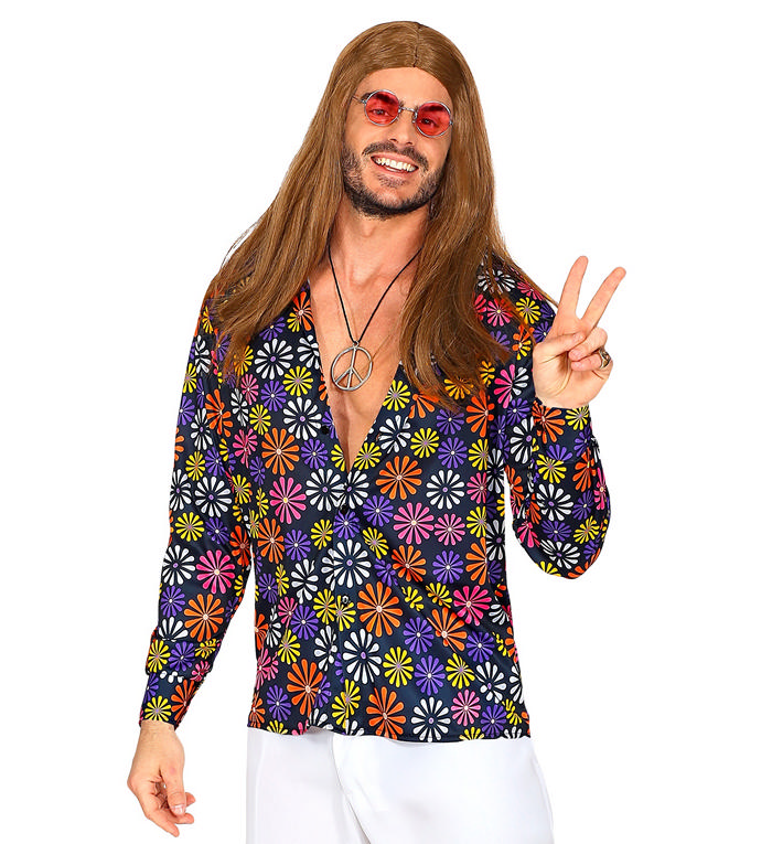 Groovy 70'er Blomster Skjorte - Årtier kostume til voksne i størrelserne S-XL | 70'erne Disco kostume til mænd - Temashop