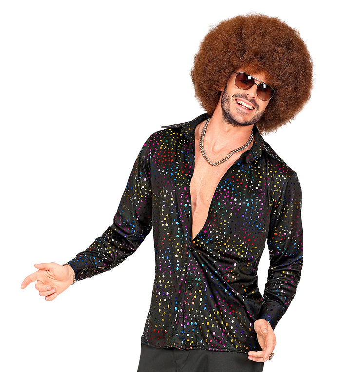Groovy 70'er Herreskjorte med Prikker - Årtier kostume til voksne i størrelserne S-XL | 70'erne Disco kostume til mænd - Temashop