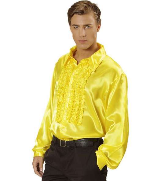 Gul Satinskjorte - Årtier kostume til voksne i størrelserne M-XL | 70'erne Disco kostume til mænd - Temashop