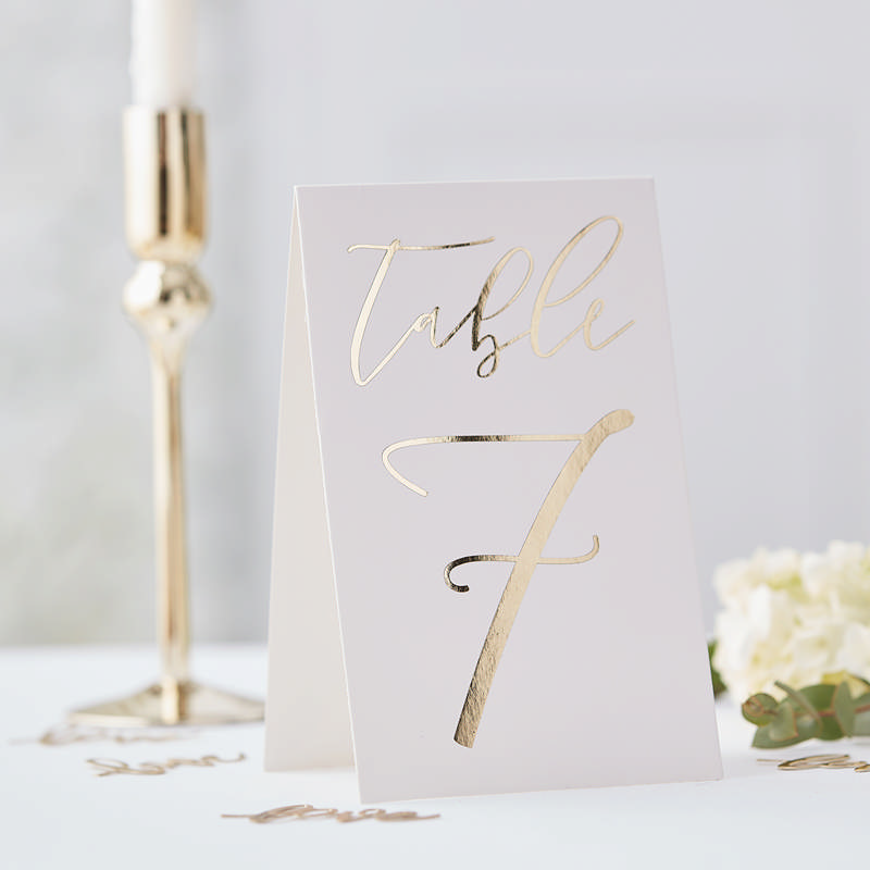 Guld Bordnumre - 12 stk (18 x 11 cm) | Bryllup Bordnumre / bordkort / holdere - Temashop