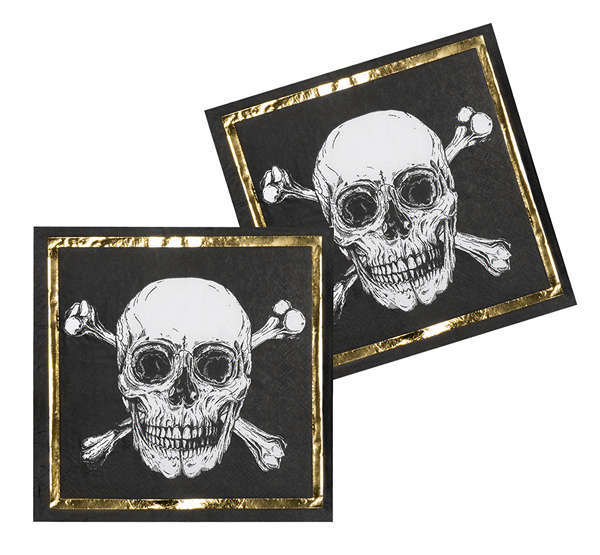 Guld Pirat Servietter - 20 stk (33 x 33 cm) | Pirat Servietter - Temashop