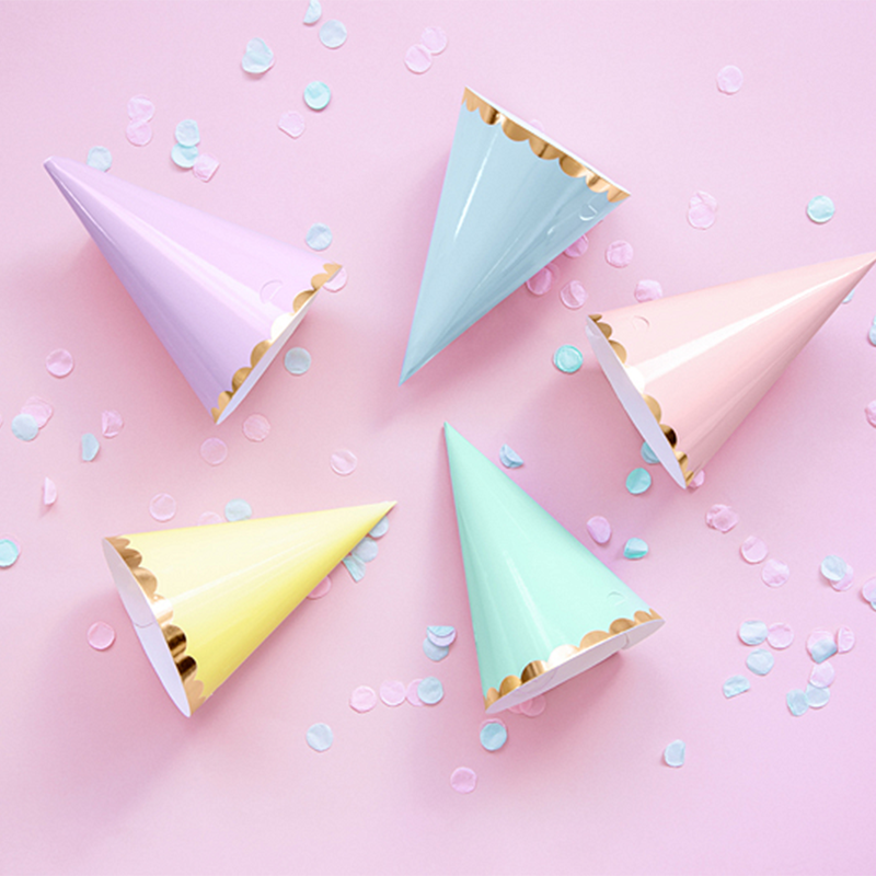 Guldkantede Festhatte Pastel - 6 stk (16 cm) | Bachelorette Partyhatte - Temashop