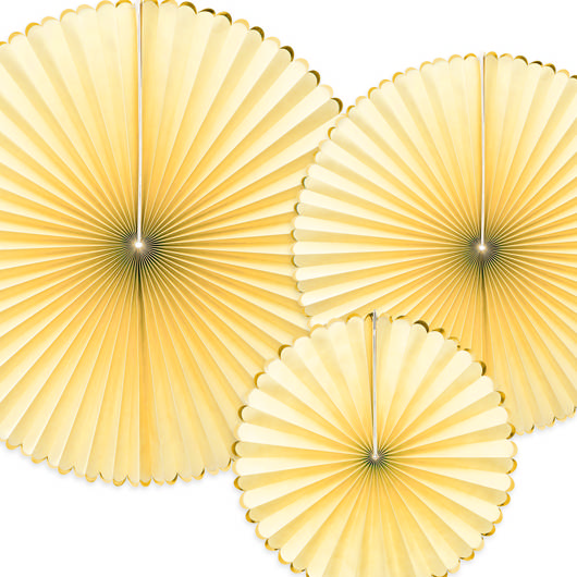 Guldkantede Rosetter Lysegul - 3 stk (23 - 40 cm) | Gul tema Vifter / Rosetter - Temashop